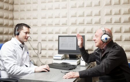 hearing aid test in soundproof booth